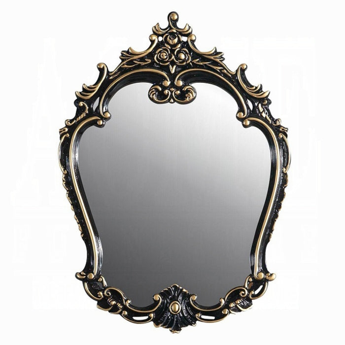 white background mirror with metal decor style shape multi color yellow and silver