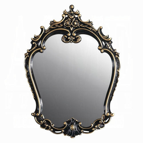 white background mirror with metal decor style shape multi color yellow and silver