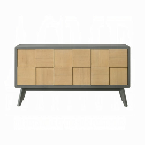Wooden sideboard with geometric pattern on a white background