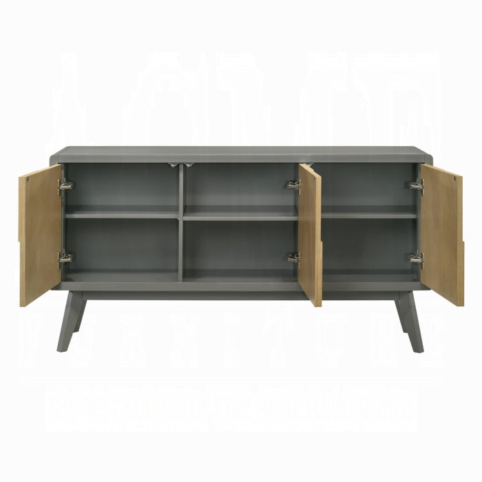 Gray sideboard with wooden doors on a white background