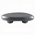 Round gray object with three cylindrical supports on a white background