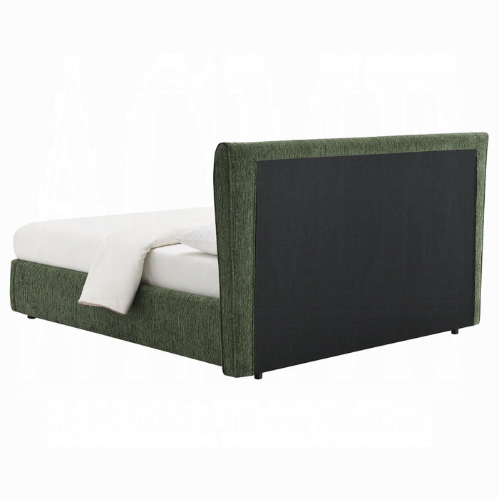 white background green frame all around fabric showing the back with a black cover on the headboard 