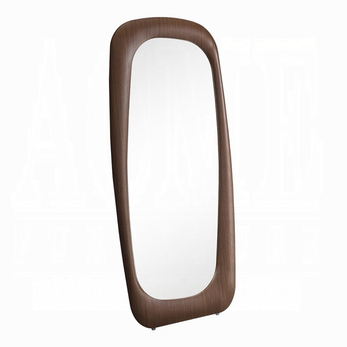Wooden-framed mirror on a white background