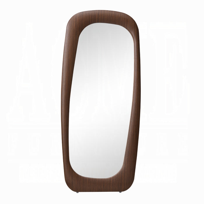 Rectangular mirror with a wooden frame on a white background