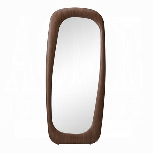 Rectangular mirror with a wooden frame on a white background