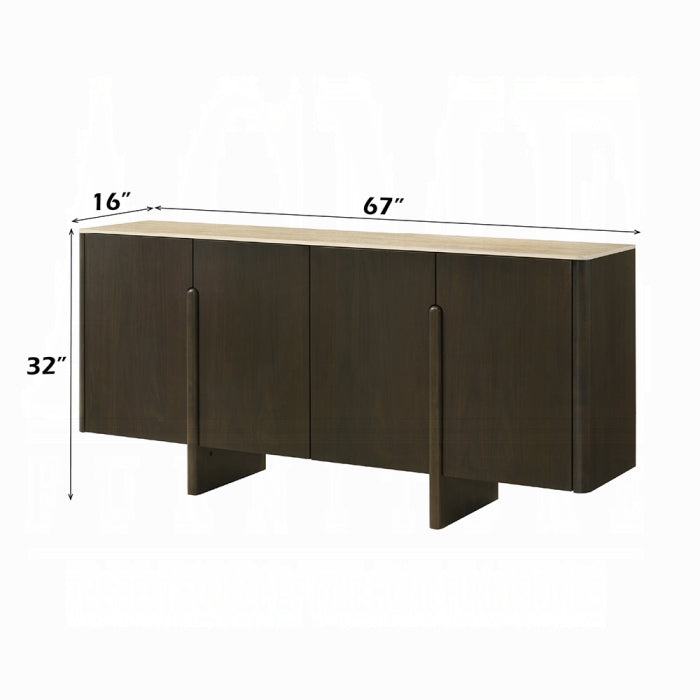 Dark brown sideboard with dimensions labeled on a white background