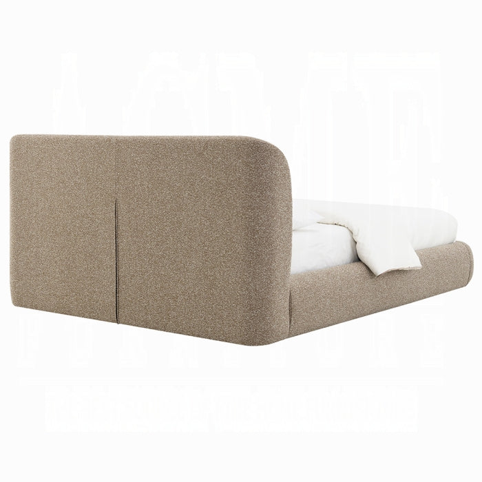 white background light brown colore bed frame with tall headboard all one united fabric 