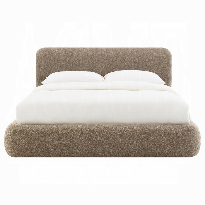 white background light brown colore bed frame with tall headboard all one united fabric 