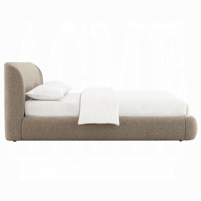 white background light brown colore bed frame with tall headboard all one united fabric 