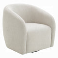 white back ground off white fabric chair oval shaped with fabric going all around of same consistent color 