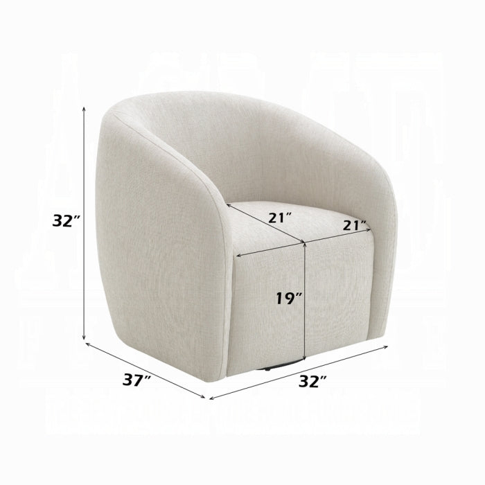 white background off white chair somewhat oval shape measured at 32 inch tall 37 inch wide 32 inch long seating from legs to knee height looking at 19inch tall and padded seating 21 by 21 inch 