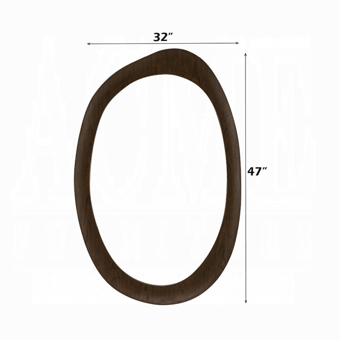 Wooden oval frame with dimensions on a white background