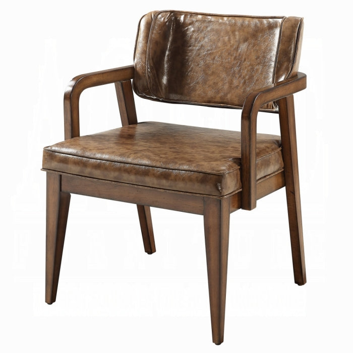 Brown leather armchair on a white background
