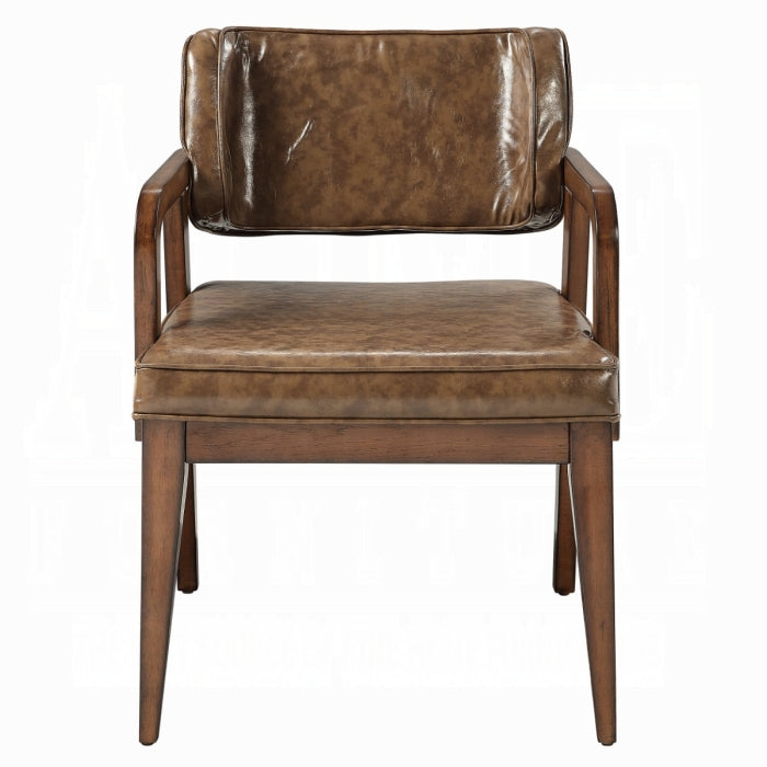 Brown leather armchair on a white background