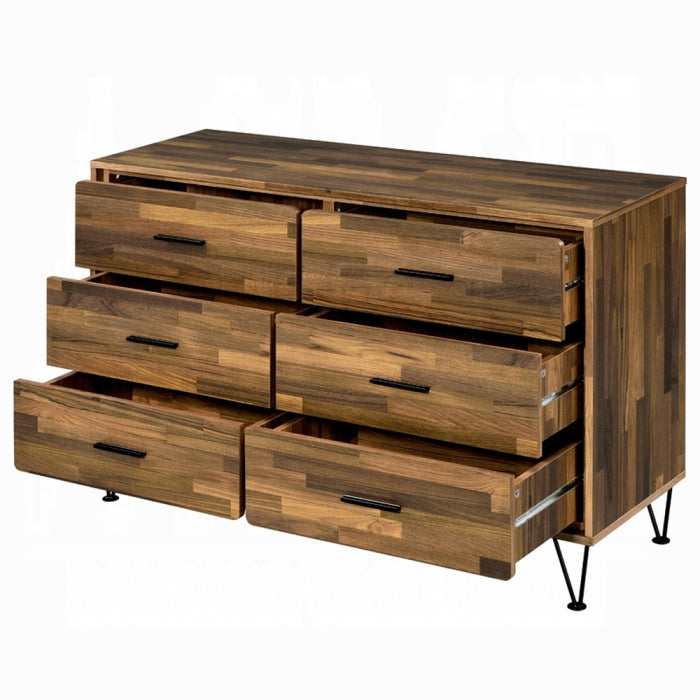 Wooden dresser with multiple drawers on a white background