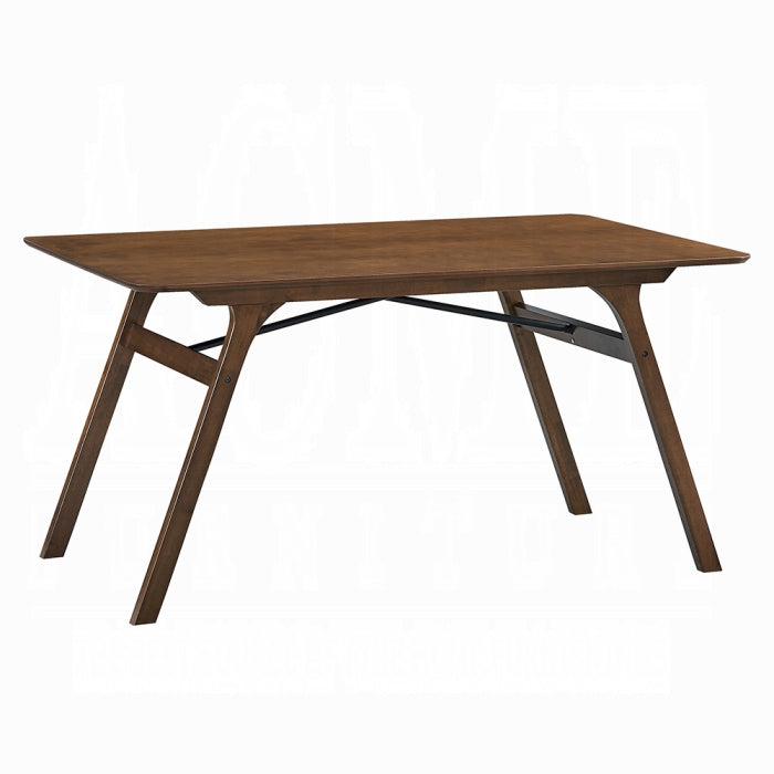 white background wood walnut look finish angled legs four of them straight rectangular top frame