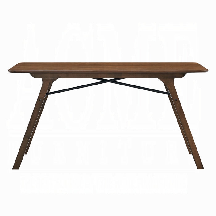 white background wood walnut look finish angled legs four of them straight rectangular top frame