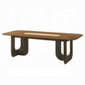 Wooden table with a white inset on a white background