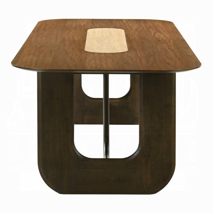 Wooden side table with a unique design on a white background