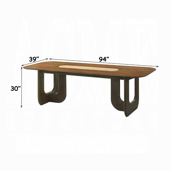 Wooden table with dimensions labeled on a white background