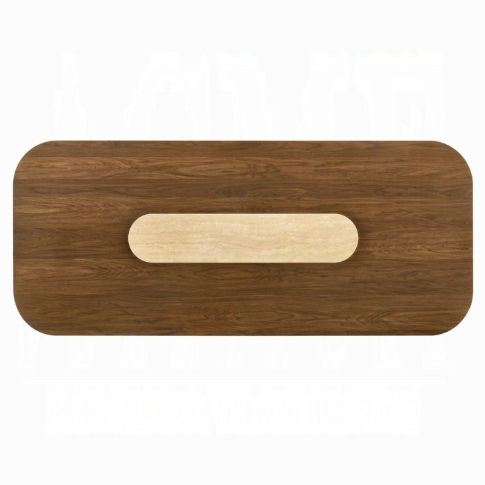 two tone of darker and lighter brown table top with rounded edge 
