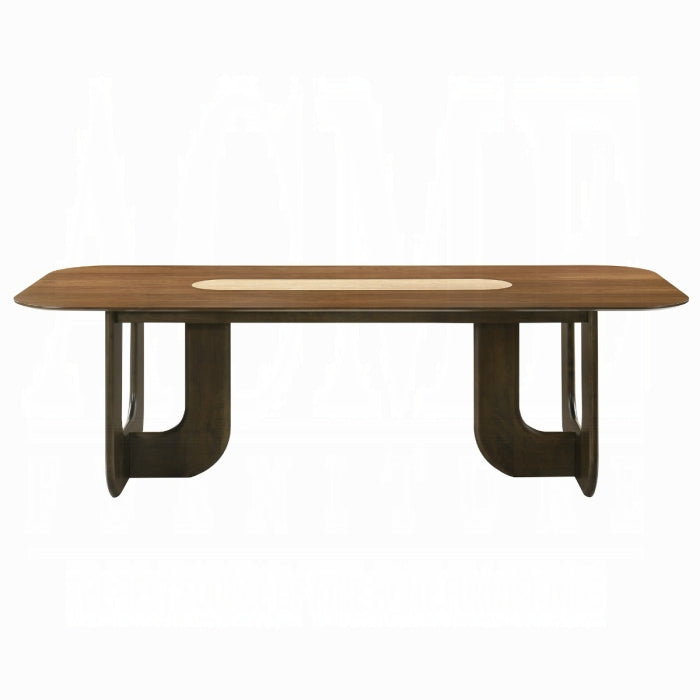 Wooden coffee table with a white inset on a white background