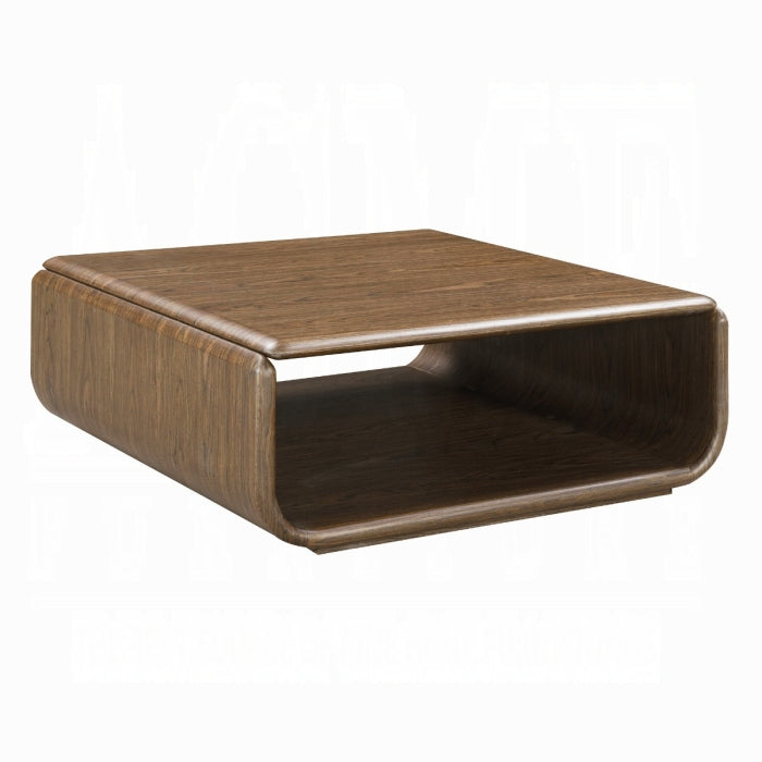 Wooden side table with a modern design on a white background