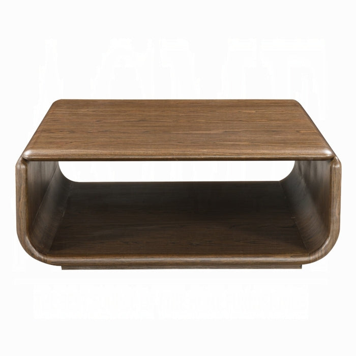 Wooden coffee table with a glossy finish on a white background