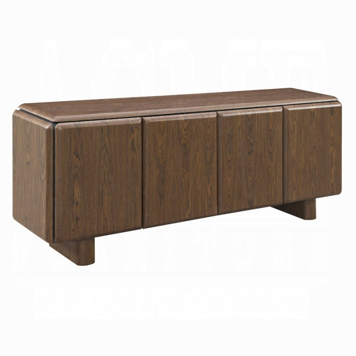 Wooden sideboard with four doors on a white background