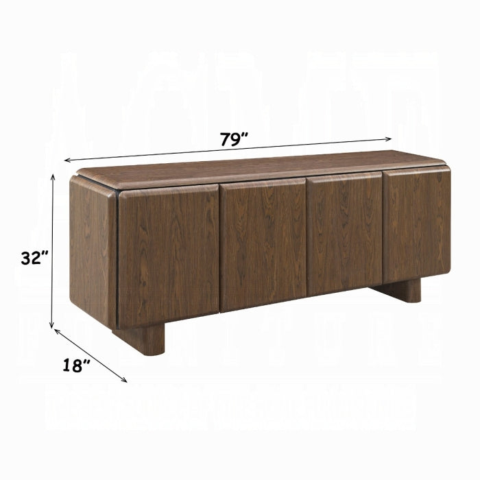 Wooden sideboard with dimensions labeled on a white background