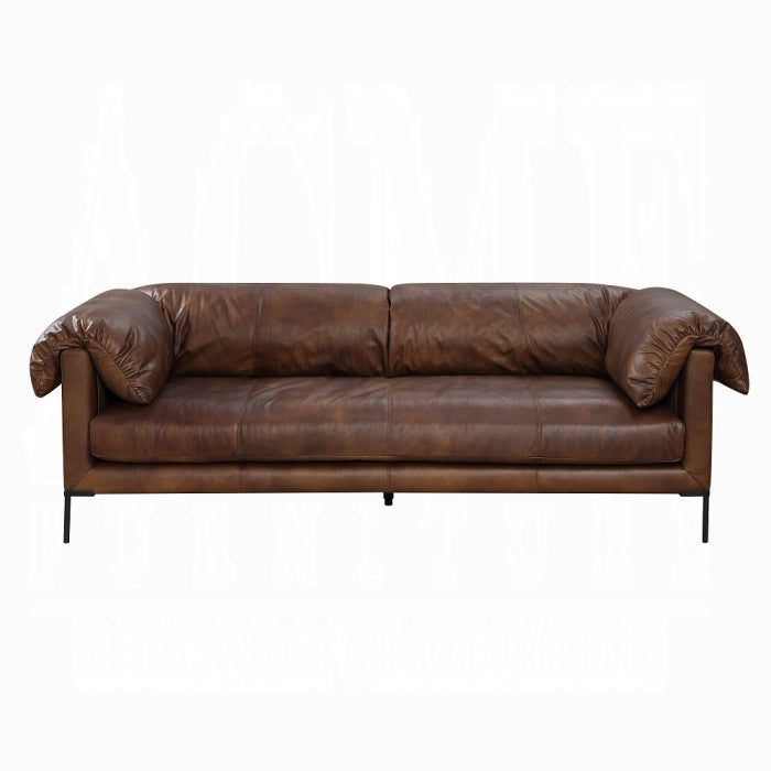 Brown leather sofa on a white background