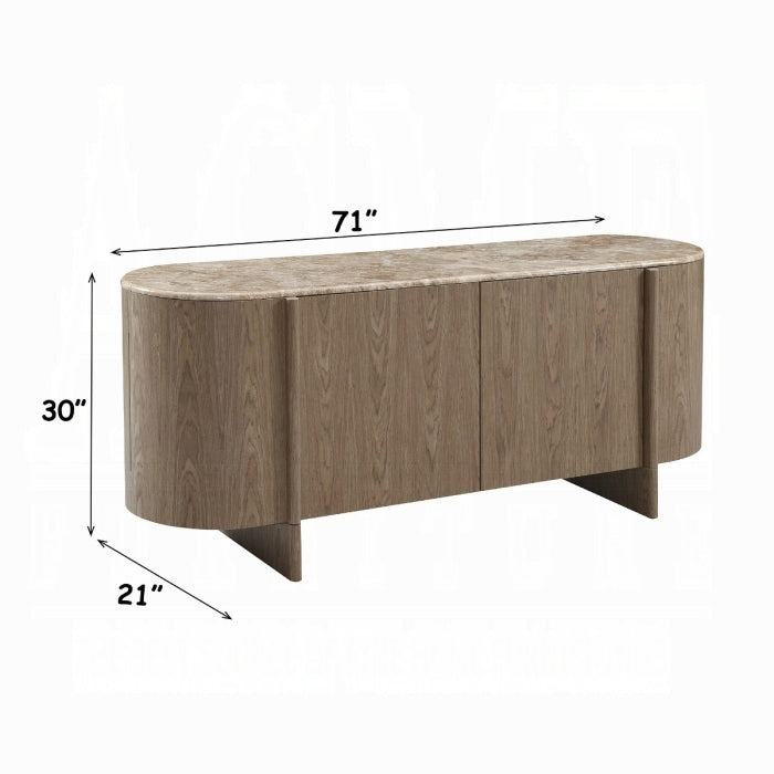 Wooden console table with dimensions labeled on a white background