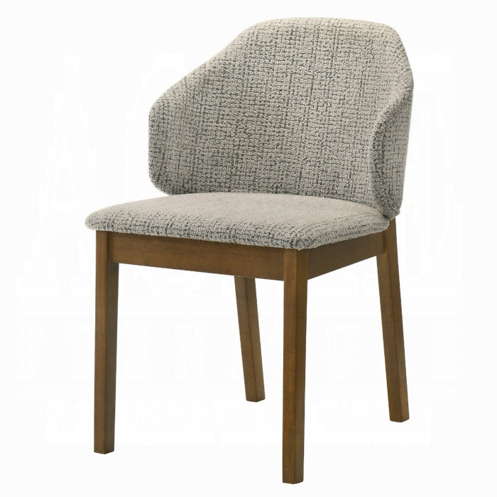 Chair with textured gray cushioned backrest and seat on a white background