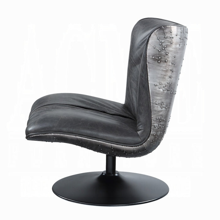 Modern chair with black leather seat and backrest on a white background