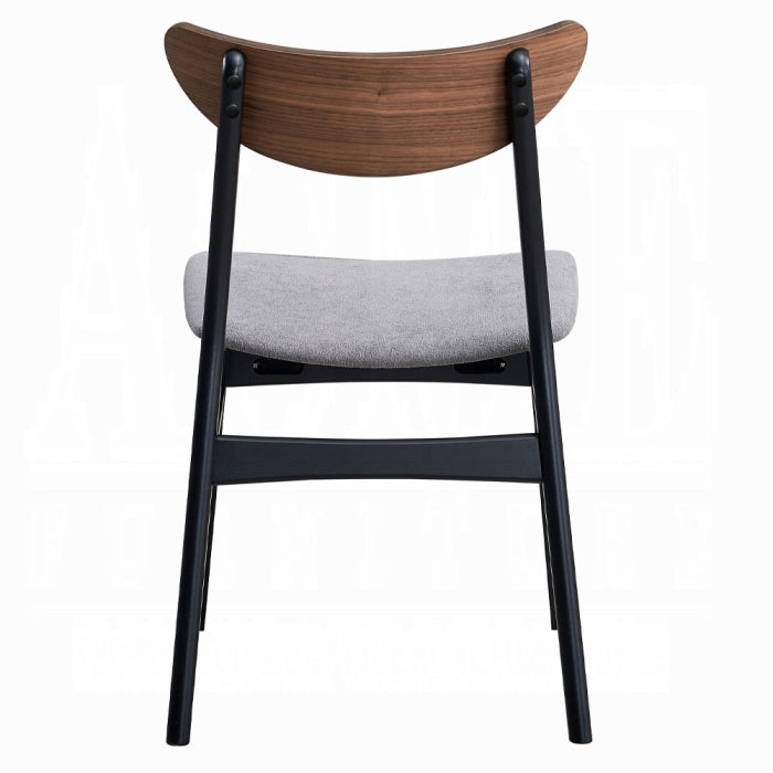 grey padded eat black chair black 4 legs with a wood like medium brown finish as the backrest that is a little curved at the edges back of couch straight wood legs white background 