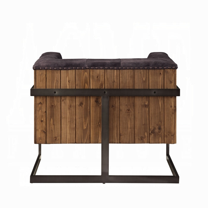 Wooden bench with dark cushion on a white background