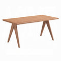 white background walnut light color wood desk with legs that look like triangles edged sides for the table not a smooth line