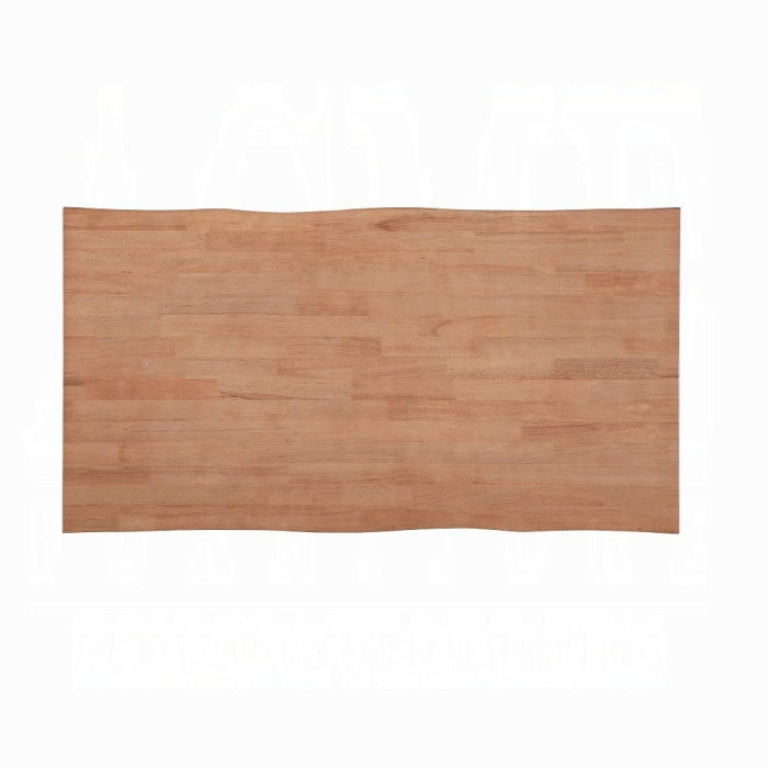 white background walnut light color wood desk with legs that look like triangles edged sides for the table not a smooth line top of the surface table top wood appearance live edge