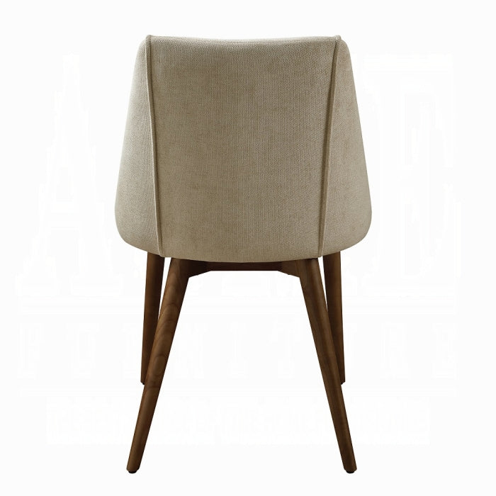 white back showing beige chair the back of it wooden legs no pattern 