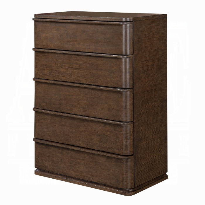 Wooden dresser with four drawers on a white background