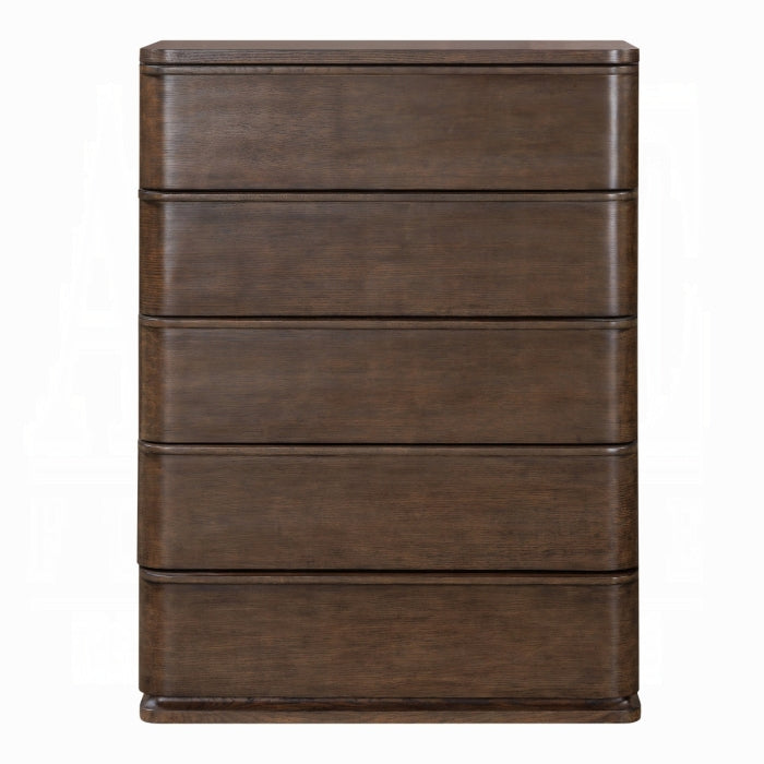 Brown dresser with four drawers on a white background