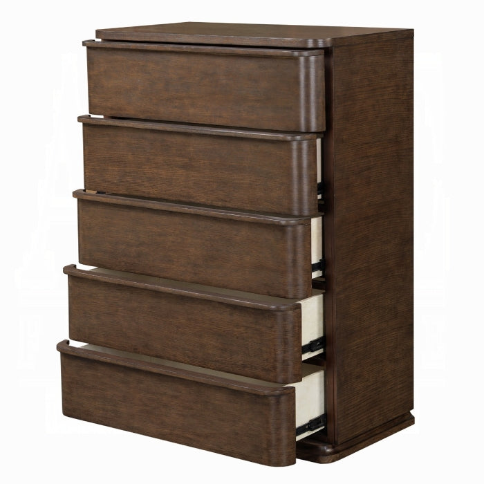 Wooden dresser with four drawers on a white background