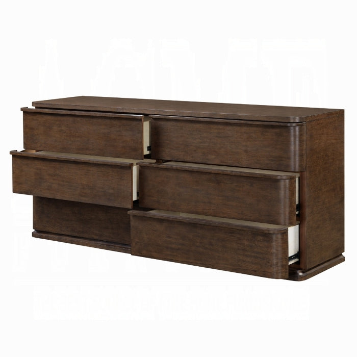 Wooden dresser with four drawers on a white background