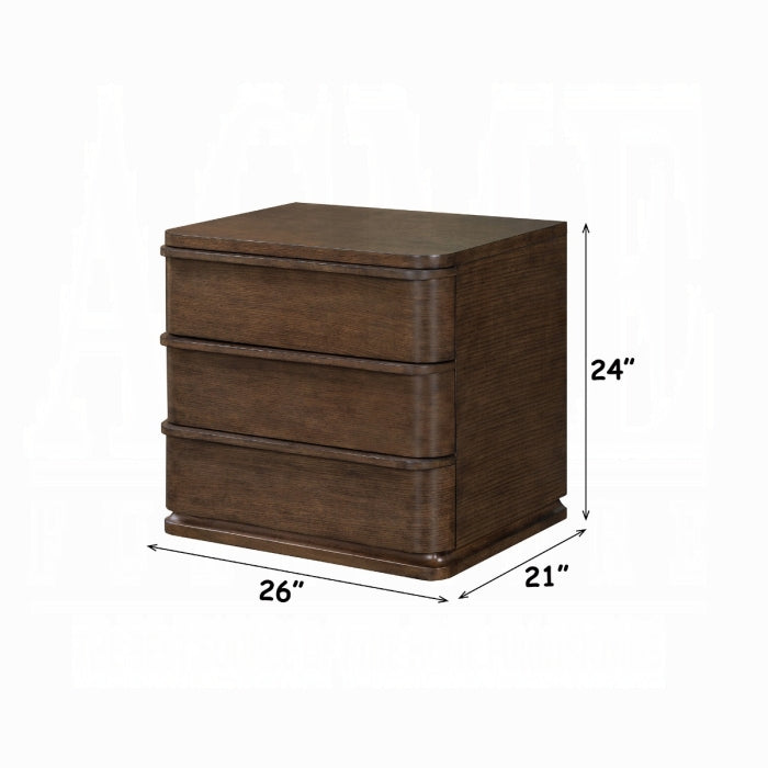 Wooden nightstand with dimensions labeled on a white background