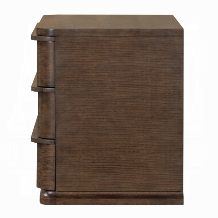 Wooden nightstand with a smooth finish on a white background