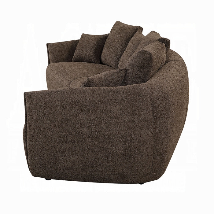 Brown textured sofa with cushions on a white background