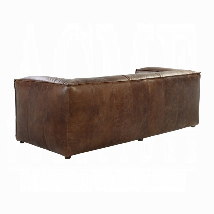Brown leather sofa on a white background corner backside