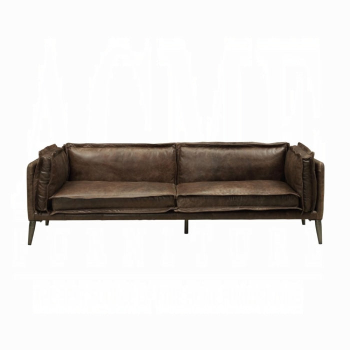 Brown leather sofa on a white background