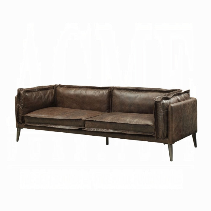 Brown leather sofa on a white background