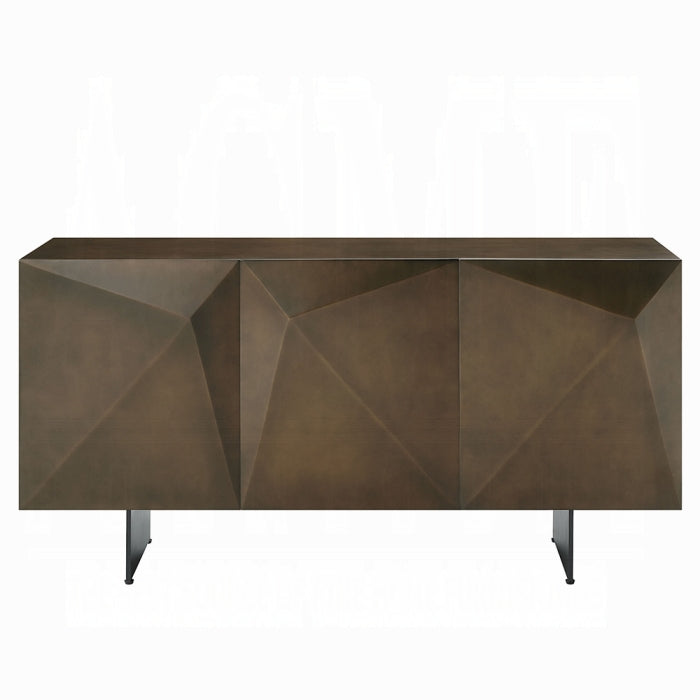 Modern brown sideboard with geometric design on a white background